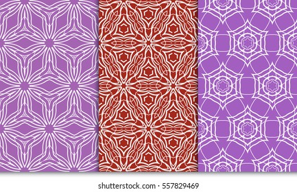 set of decorative floral pattern. Creative Vector illustration. purple, red color.