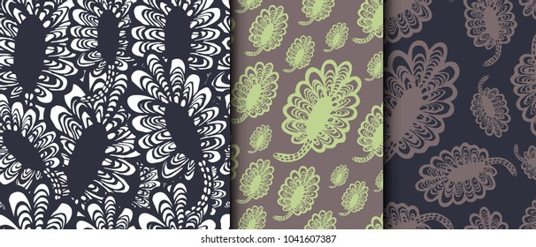 Set of decorative floral patterns. Seamless texture. Cloth design, wallpaper. Vector