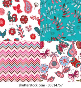 set of decorative floral seamless backgrounds