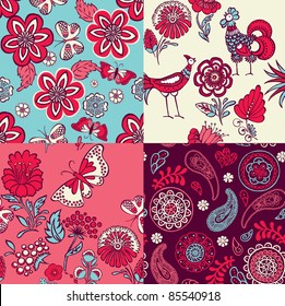 set of decorative floral seamless backgrounds