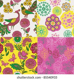 set of decorative floral seamless backgrounds