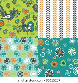 set of decorative floral seamless backgrounds