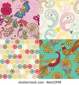 set of decorative floral seamless backgrounds