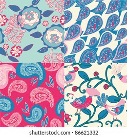 set of decorative floral seamless backgrounds