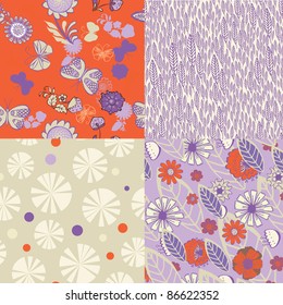 set of decorative floral seamless backgrounds