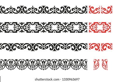 Set of decorative floral seamless ornamental border - Vector
