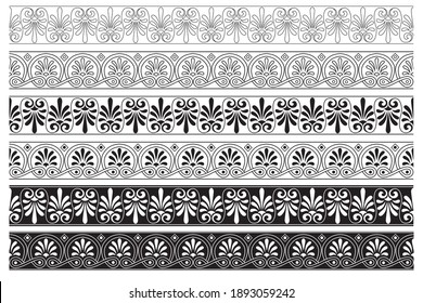 Set of decorative floral seamless ornamental border - Vector modular