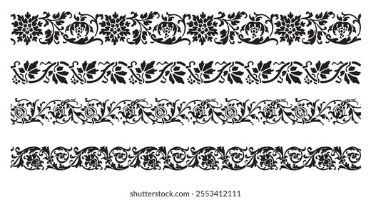 Set of decorative floral seamless ornamental border - Vector modular