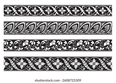 Set of decorative floral seamless ornamental border - Vector modular