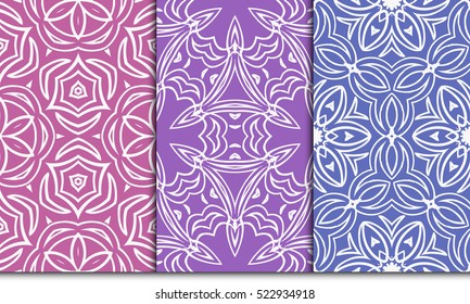 set of decorative floral seamless pattern background. Luxury texture for wallpaper, invitation. Vector illustration. purple color.