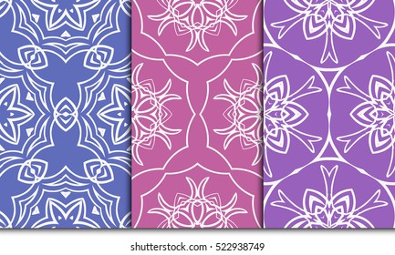 set of decorative floral seamless pattern background. Luxury texture for wallpaper, invitation. Vector illustration. purple color.