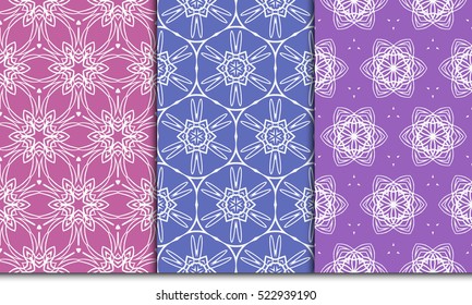 set of decorative floral seamless pattern background. Luxury texture for wallpaper, invitation. Vector illustration. purple color.