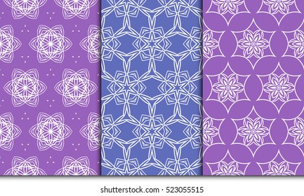 set of decorative floral seamless pattern background. Luxury texture for wallpaper, invitation. Vector illustration. purple color. set of decorative floral seamless pattern background. Luxury texture for wallpaper, invitation. Vector illustration. purple color.