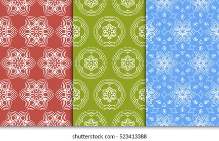 set of decorative floral seamless pattern background. Luxury texture for wallpaper, invitation. Vector illustration. red, green, blue color.