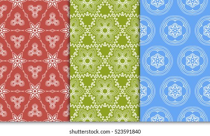 set of decorative floral seamless pattern background. Luxury texture for wallpaper, invitation. Vector illustration. red, green, blue color.