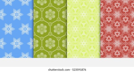 set of decorative floral seamless pattern background. Luxury texture for wallpaper, invitation. Vector illustration. red, green, blue color.