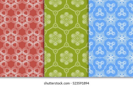 set of decorative floral seamless pattern background. Luxury texture for wallpaper, invitation. Vector illustration. red, green, blue color.