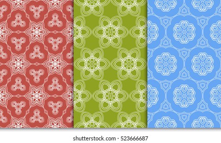 set of decorative floral seamless pattern background. Luxury texture for wallpaper, invitation. Vector illustration. red, green, blue color.