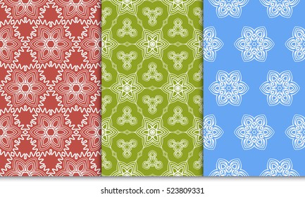 set of decorative floral seamless pattern background. Luxury texture for wallpaper, invitation. Vector illustration. red, green, blue color.