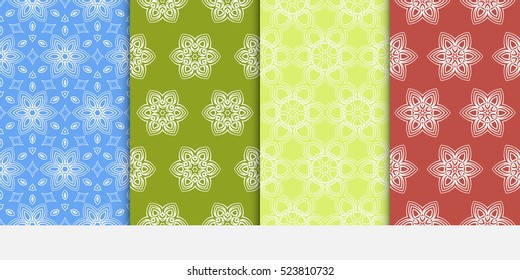 set of decorative floral seamless pattern background. Luxury texture for wallpaper, invitation. Vector illustration. red, green, blue color.