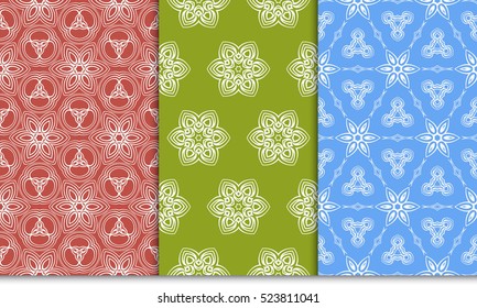 set of decorative floral seamless pattern background. Luxury texture for wallpaper, invitation. Vector illustration. red, green, blue color.
