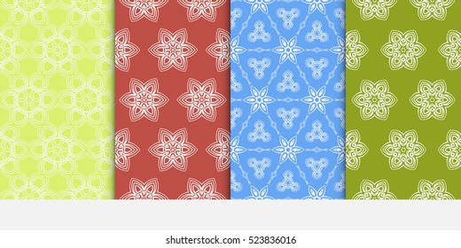 set of decorative floral seamless pattern background. Luxury texture for wallpaper, invitation. Vector illustration. red, green, blue color.