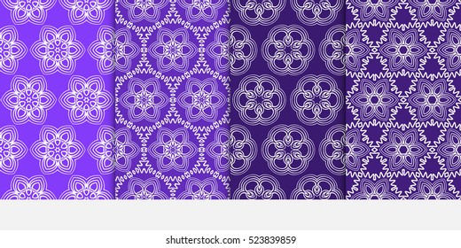 set of decorative floral seamless pattern background. Luxury texture for wallpaper, invitation. Vector illustration. purple color. set of decorative floral seamless pattern background. Luxury texture for wallpaper, invitation. Vector illustration. purple color.
