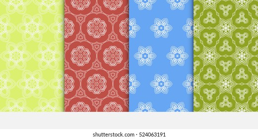 set of decorative floral seamless pattern background. Luxury texture for wallpaper, invitation. Vector illustration. red, green, blue color.