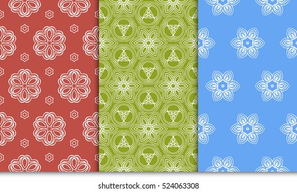 set of decorative floral seamless pattern background. Luxury texture for wallpaper, invitation. Vector illustration. red, green, blue color.