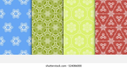 set of decorative floral seamless pattern background. Luxury texture for wallpaper, invitation. Vector illustration. red, green, blue color.