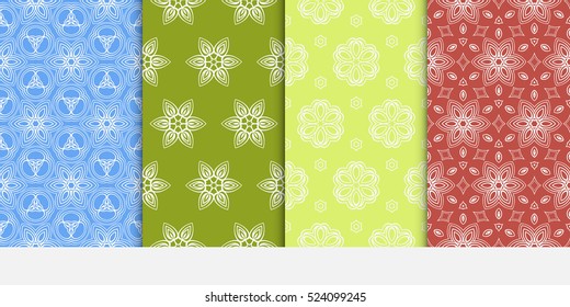 set of decorative floral seamless pattern background. Luxury texture for wallpaper, invitation. Vector illustration. red, green, blue color.