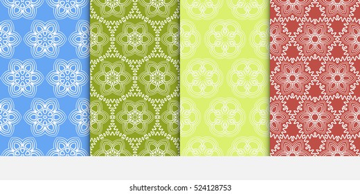 set of decorative floral seamless pattern background. Luxury texture for wallpaper, invitation. Vector illustration. red, green, blue color.