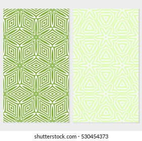 set of decorative floral seamless pattern. geometric illusion effect. vector illustration. for invitation, wallpaper. purple, green color