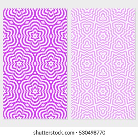 set of decorative floral seamless pattern. geometric illusion effect. vector illustration. for invitation, wallpaper. purple, green color