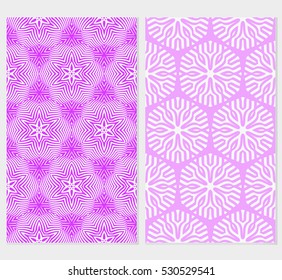 set of decorative floral seamless pattern. geometric illusion effect. vector illustration. for invitation, wallpaper. purple, green color