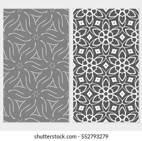 set of decorative floral seamless pattern. grey color. vector illustration. for invitation, greeting card, wallpaper, interior design