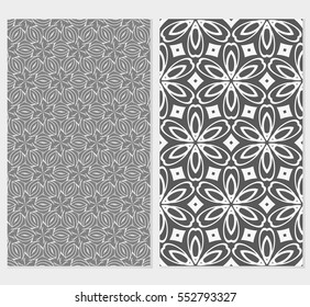 set of decorative floral seamless pattern. grey color. vector illustration. for invitation, greeting card, wallpaper, interior design