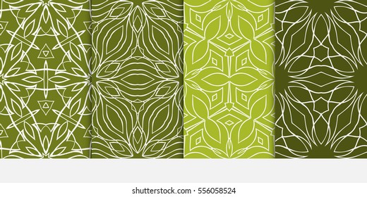 set of decorative floral seamless pattern. green color. vector illustration. for invitation, greeting card, wallpaper, interior design