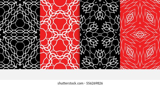 set of decorative floral seamless pattern. lace ornament. Vector illustration. black, red. for design invitation, background, wallpaper