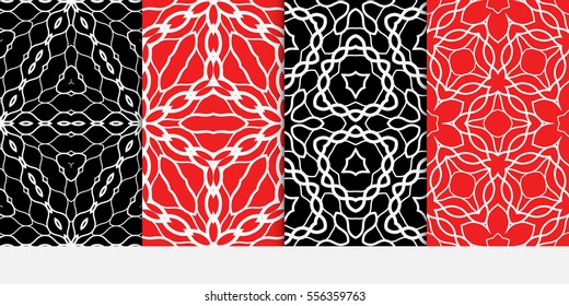 set of decorative floral seamless pattern. lace ornament. Vector illustration. black, red. for design invitation, background, wallpaper