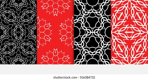 set of decorative floral seamless pattern. lace ornament. Vector illustration. black, red. for design invitation, background, wallpaper