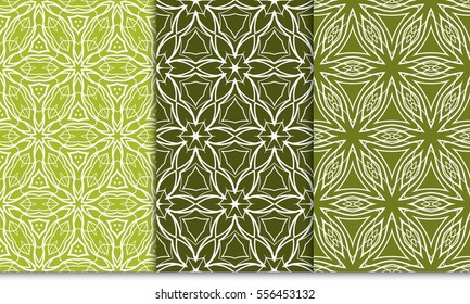 set of decorative floral seamless pattern. lace ornament. Vector illustration. green color. for design invitation, background, wallpaper