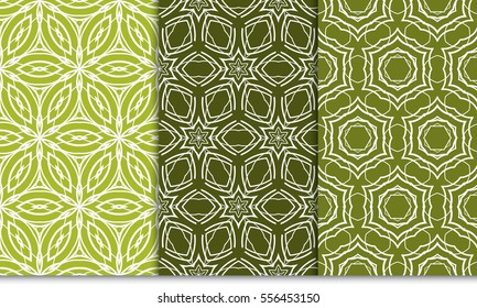 set of decorative floral seamless pattern. lace ornament. Vector illustration. green color. for design invitation, background, wallpaper