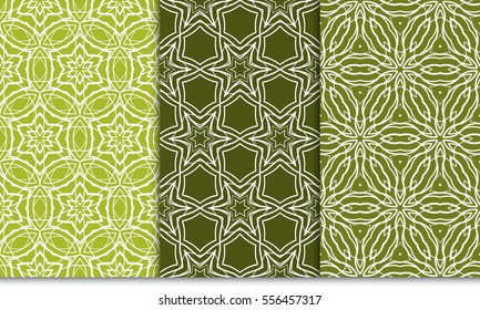 set of decorative floral seamless pattern. lace ornament. Vector illustration. green color. for design invitation, background, wallpaper