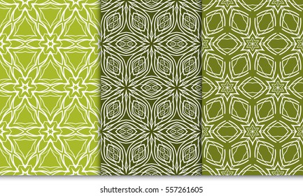 set of decorative floral seamless pattern. lace ornament. Vector illustration. green color. for design invitation, background, wallpaper