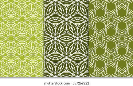 set of decorative floral seamless pattern. lace ornament. Vector illustration. green color. for design invitation, background, wallpaper