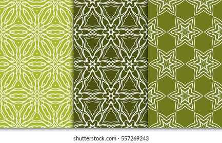 set of decorative floral seamless pattern. lace ornament. Vector illustration. green color. for design invitation, background, wallpaper