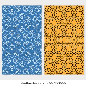 set of decorative floral seamless pattern. blue, orange color. vector illustration. for invitation, greeting card, wallpaper, interior design