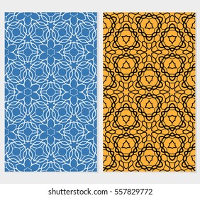 set of decorative floral seamless pattern. blue, orange color. vector illustration. for invitation, greeting card, wallpaper, interior design