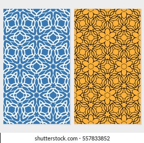 set of decorative floral seamless pattern. blue, orange color. vector illustration. for invitation, greeting card, wallpaper, interior design